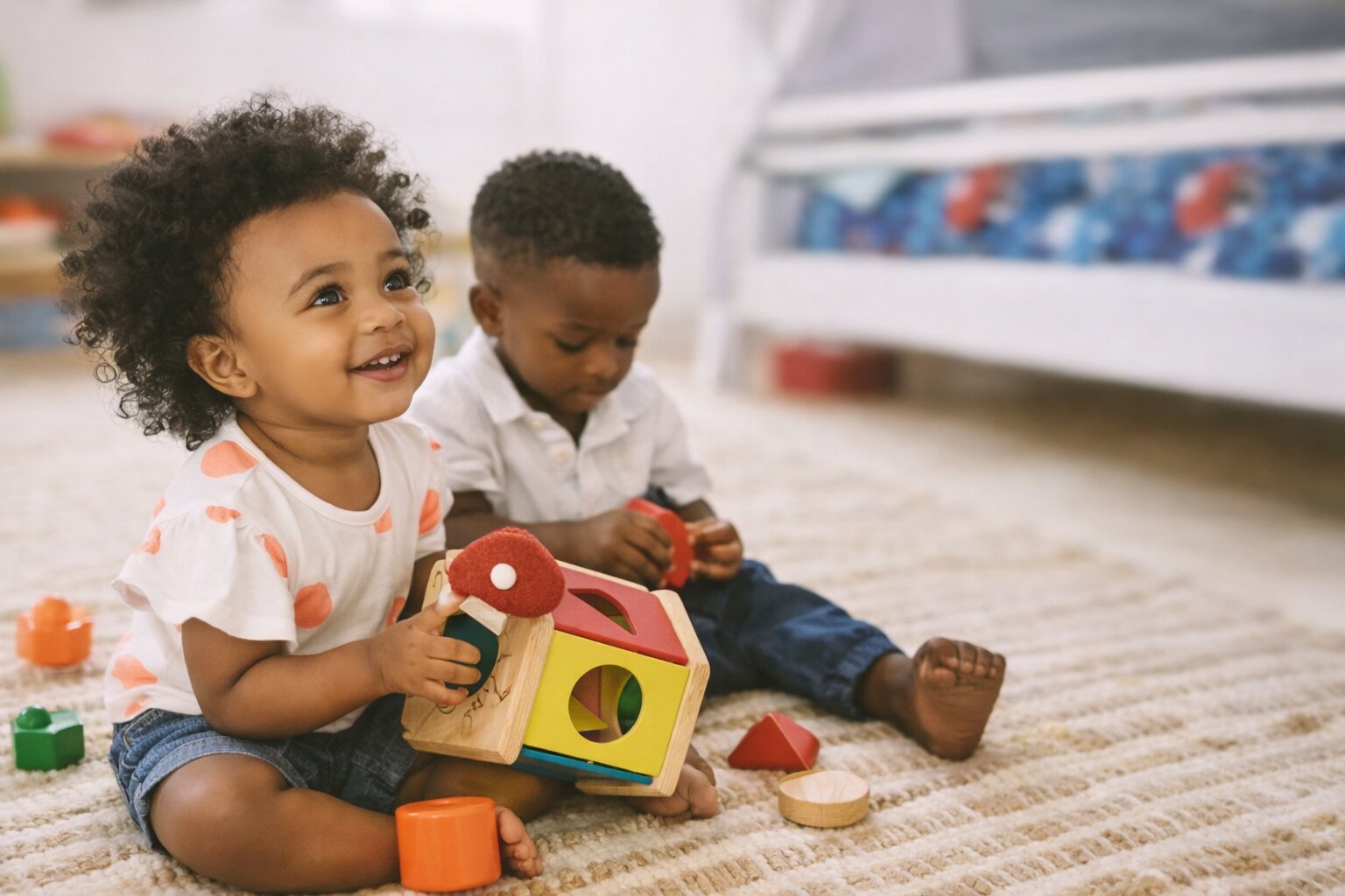 Girl playing with letter blocks